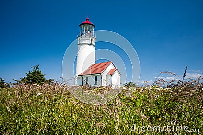 Cape Blanco Lighthouse with native grasses Stock Photo