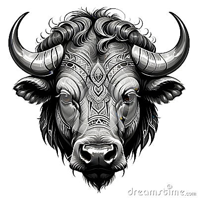 Buffalo face tribal tattoo. isolated wildlife symbol on white or transparent background Stock Photo