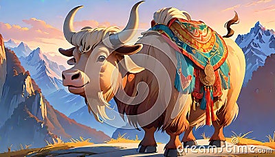 Cape Buffalo Syncerus caffer bovine colorful saddle blanket Cartoon Illustration