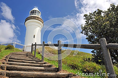 The Cape Byron lighthouse with wood stairs Stock Photo