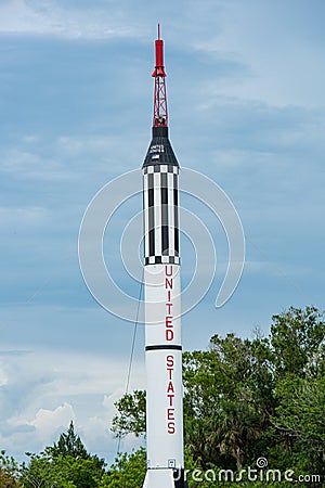 Cape Canaveral, FL, USA - MAY 27, 2020: Mercury-Redstone Launch Vehicle. Firdt US Manned Space Vehicle. National Editorial Stock Photo