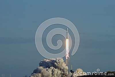 Cape Canaveral, Florida/USA - April 11th 2019: Arabsat-6A Launch Falcon Heavy Editorial Stock Photo