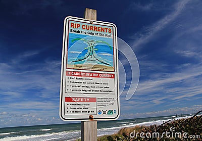 Cape Canaveral Rip Current Sign Editorial Stock Photo