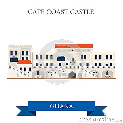 Cape Coast Castle in Ghana. Flat cartoon style historic sight showplace Vector Illustration