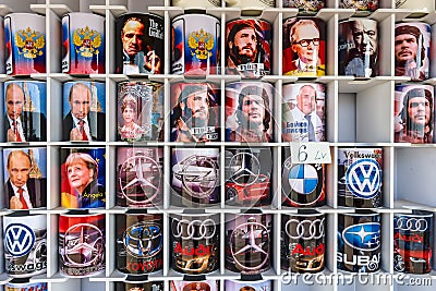 Background of souvenir mugs Editorial Stock Photo