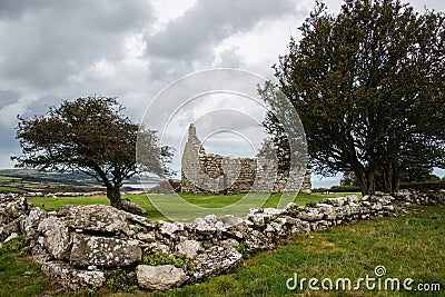 Cape Lligwy, a ruined chapel on Anglesey, Wales, UK Stock Photo