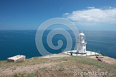 Cape Meganom lighthouse Stock Photo