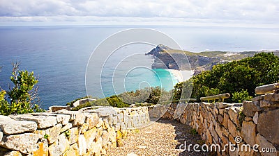 Long curvy staircase that leads downward toward lower lookout point on Cape Point. Editorial Stock Photo