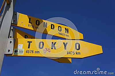 Cape Reinga direction sign Editorial Stock Photo