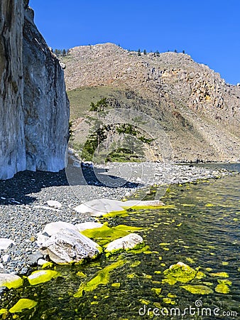 Cape Sagan-Zaba with petroglyphs. Lake Baikal. Stock Photo