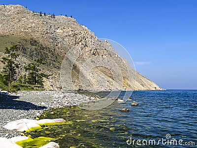 Cape Sagan-Zaba with petroglyphs. Lake Baikal. Stock Photo