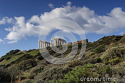 Cape Sounion and archaic-period temple of Poseidon Lavreotiki municipality, East Attica, Greece Stock Photo