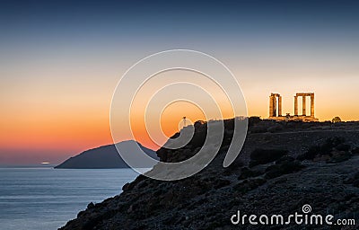 Cape Sounion and The Temple of Poseidon in Attica, Greece Stock Photo