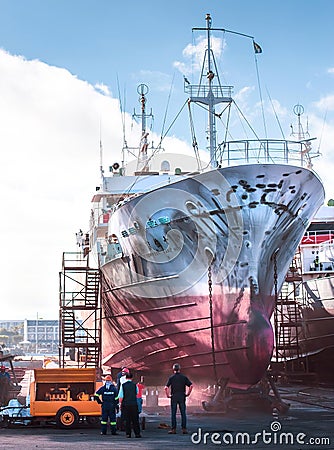 Cape Town Ship repair yard with large fishing boat Editorial Stock Photo