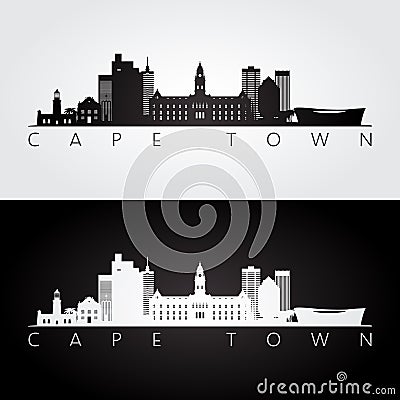 Cape Town skyline and landmarks silhouette Vector Illustration