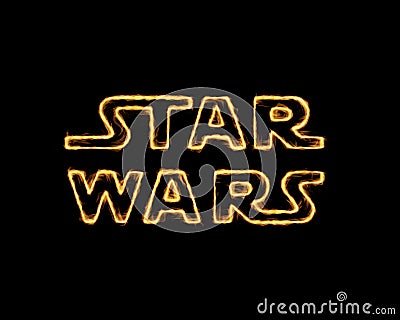 Yellow Burning Flames Effect on Star Wars Icon Logo against black background Editorial Stock Photo