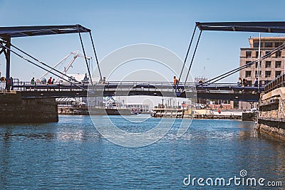 Pedestrian drawbridge at waterfront of Cape Town Editorial Stock Photo