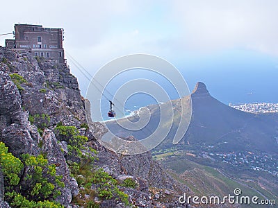 Table Mountain Cableway takes passengers to upper cable station on Table Mountain National Park Editorial Stock Photo