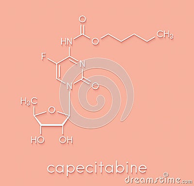 Capecitabine cancer drug molecule. Prodrug of 5-fluorouracil 5-FU. Skeletal formula. Stock Photo