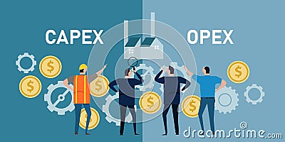 capex opex capital expenditure operation expenses gear coin finace operation by businessman Vector Illustration