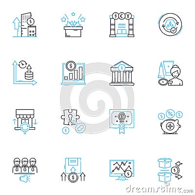 Capital allocation linear icons set. Efficiency, Budgeting, Analysis, Optimization, Strategy, Forecasting Vector Illustration