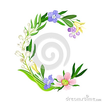 Capital Alphabet Letter Composed of Flowers and Decorative Nature Elements Vector Illustration Vector Illustration