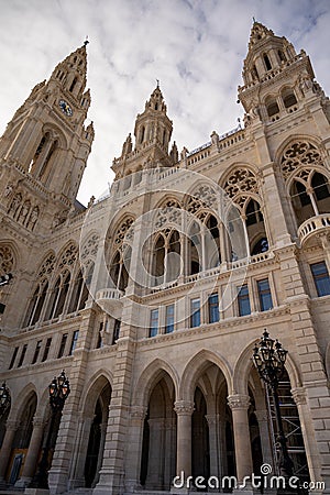 Capital of Austria Vienna, architectural and decoration elements on walls and arches on old cityhall of Vienna Stock Photo