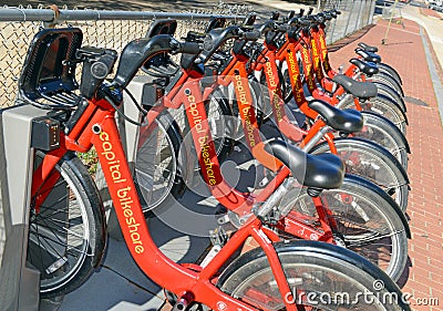 Capital bikeshare, a Bicycle share program in Washington DC Editorial Stock Photo