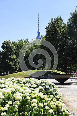 The Monbijou Park on the banks of the River Spree in Berlin Germanu Editorial Stock Photo