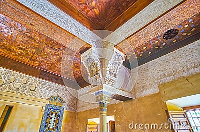 The capital of the column in Mexuar of Nasrid Palace, Alhambra, Granada, Spain Editorial Stock Photo