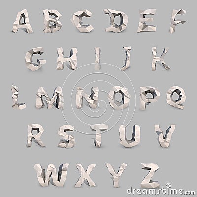Capital latin font in low poly style. Vector Illustration