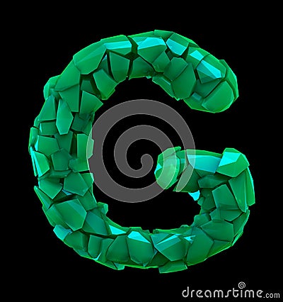 Capital letter G made of broken plastic green color isolated on black background Stock Photo