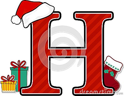 Capital letter h with christmas design elements Vector Illustration