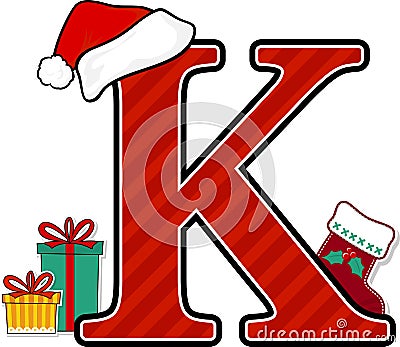 Capital letter k with christmas design elements Vector Illustration