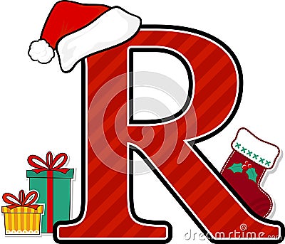 Capital letter r with christmas design elements Vector Illustration