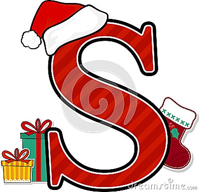 Capital letter s with christmas design elements Vector Illustration
