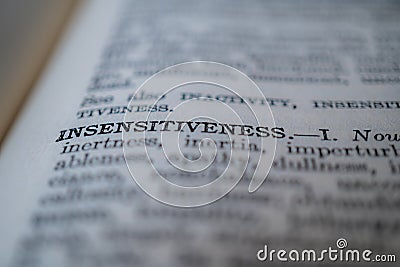 Closeup of the word insensitiveness Stock Photo