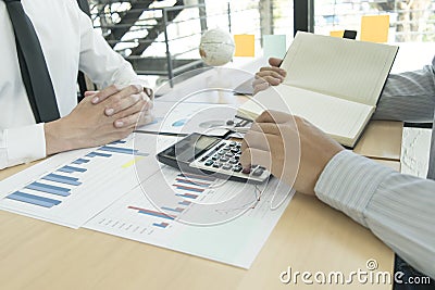 The capitalist company is checking the company`s financial account to prepare for approval of the money. Stock Photo