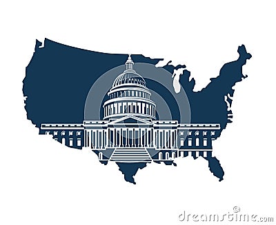 Capitol building on background of the map Vector Illustration