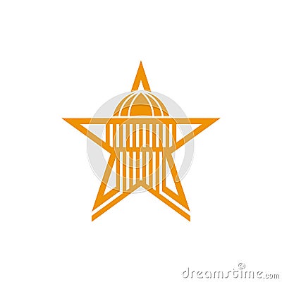 Capitol building with golden star logo design vector, building logo design template Vector Illustration