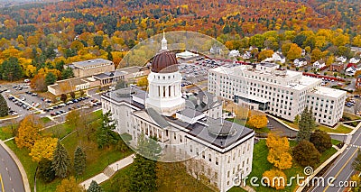 Capitol Building State House Augusta Maine Autumn Season Aerial Stock Photo