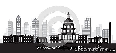 Washington DC, Landmarks, in Black and White Vector Illustration