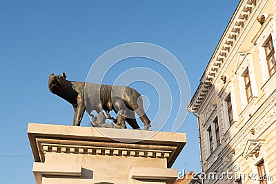 The Capitoline Wolf Statue in Cluj Napoca. Editorial Stock Photo