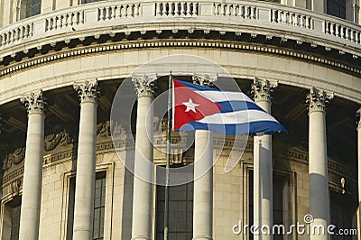 The Capitolio and Cuban Flag, the Cuban capitol building and dome in Havana, Cuba Stock Photo