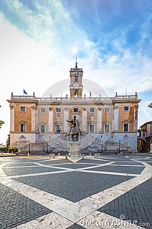 Capitolium Square Piazza del Campidoglio in Rome, Italy. Made by Michelangelo, it is home of Rome Roma City Hall Editorial Stock Photo
