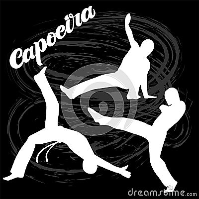 Capoeira lettering and sillouettes of capoeirists, no background. For designing capoeira promo, logo, banner, poster, website, inv Stock Photo