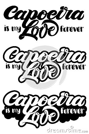 Capoeira lettering and sillouettes of capoeirists, no background. For designing capoeira promo, logo, banner, poster, website, inv Stock Photo