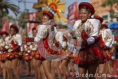 Caporales dance group at the Arica Carnival, Chile Editorial Stock Photo