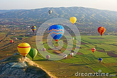 Cappadocia. Colorful hot air balloons flying, Cappadocia, Anatolia, Turkey Stock Photo