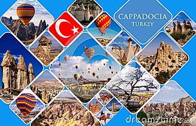 Colorful Travel Cappadocia landmark collage. Anatolia. Turkey. Stock Photo